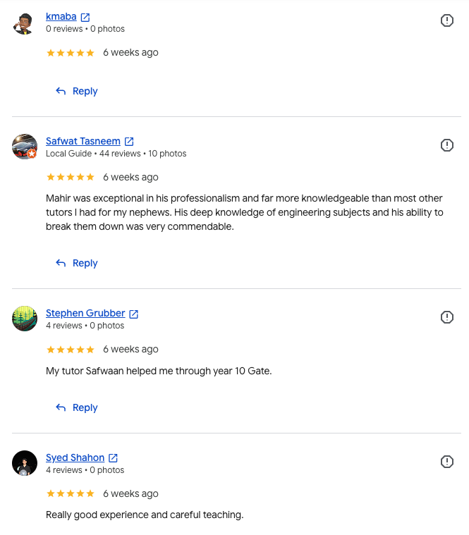 Screenshot of Aventus Tutoring Google reviews, set 4